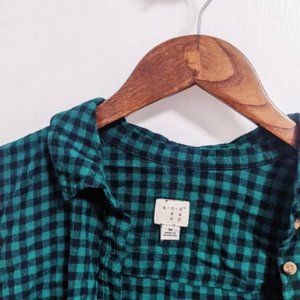 Green checked button up